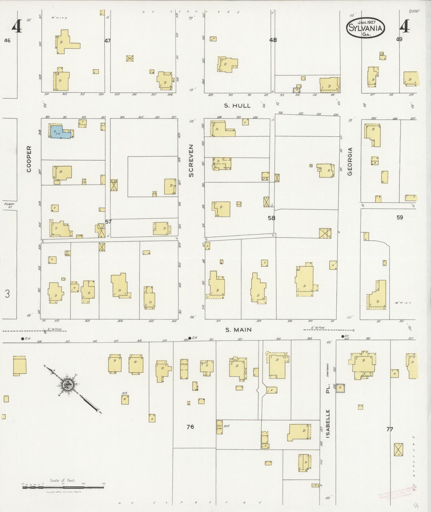 Sanborn Fire Insurance Map from Sylvania, Screven County, Georgia (1927), Sheet #0004 - Complete Map Set gallery image, historic Sanborn map, vintage wall art, Georgia Georgia