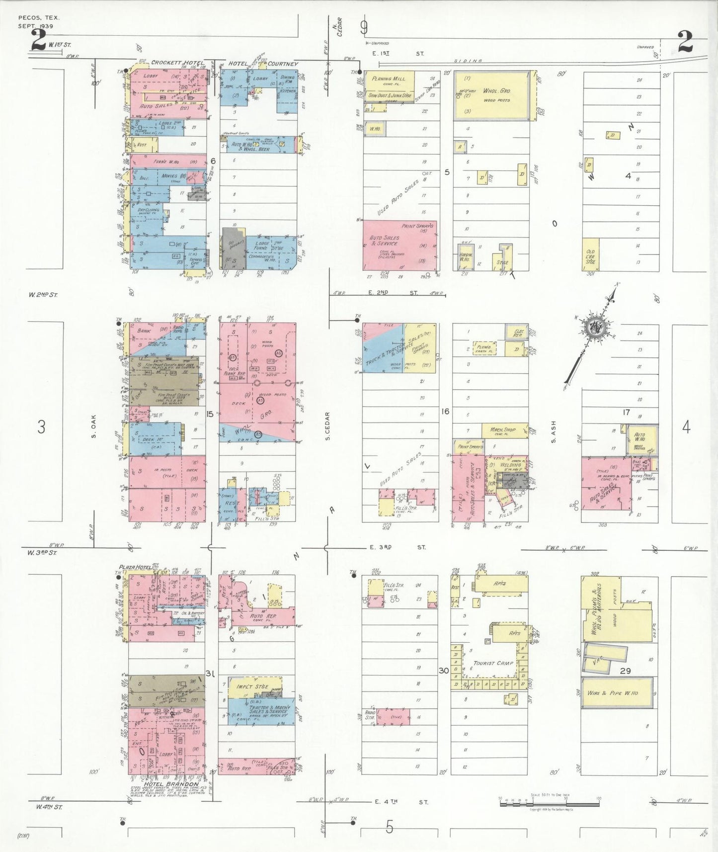 Sanborn Fire Insurance Map from Pecos, Reeves County, Texas (1939), Sheet #0002 - Historic Sanborn Fire Insurance Map Print, vintage old map wall art, antique decor, genealogy gift, Texas Texas map