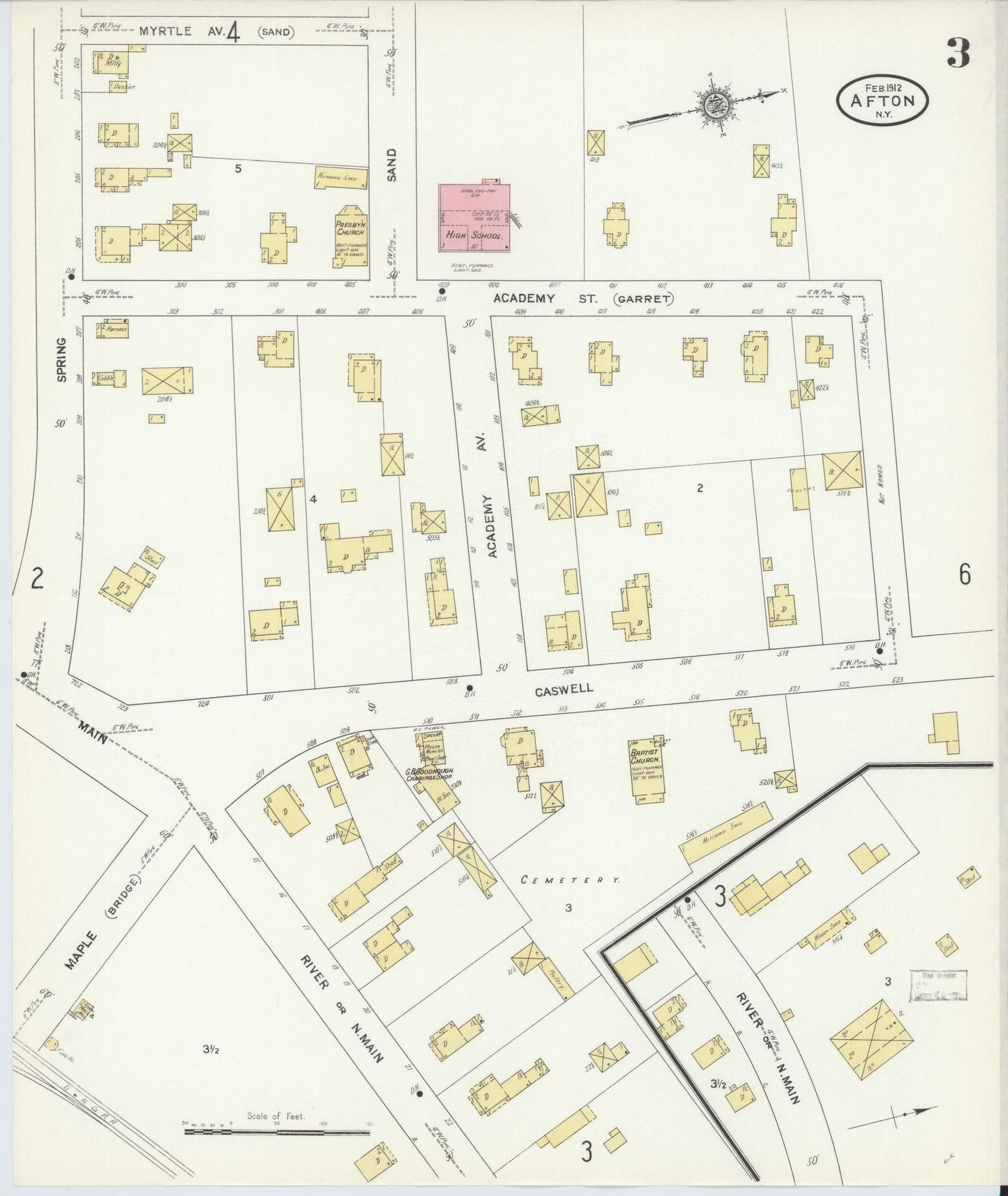 Sanborn Fire Insurance Map from Afton, Chenango County, New York (1912), Sheet #0003 - Complete Map Set gallery image, historic Sanborn map, vintage wall art, New York New York