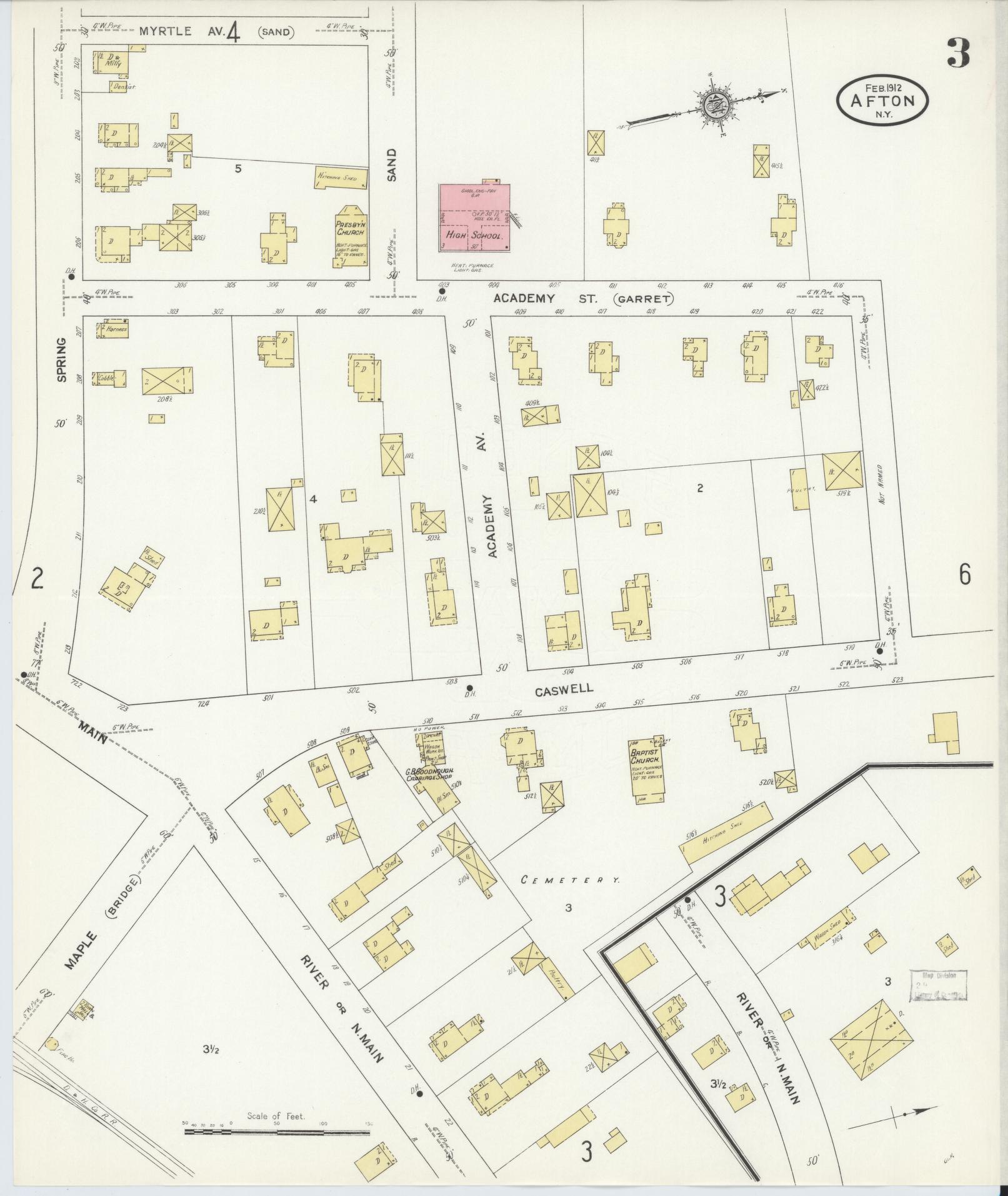 Sanborn Fire Insurance Map from Afton, Chenango County, New York (1912), Sheet #0003 - Complete Map Set gallery image, historic Sanborn map, vintage wall art, New York New York