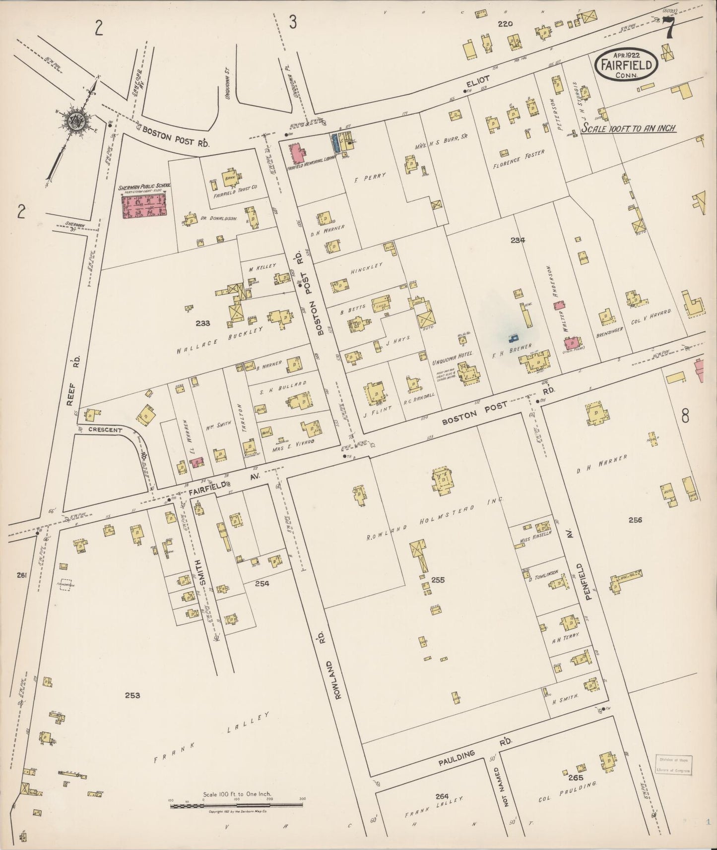 Sanborn Fire Insurance Map from Fairfield, Fairfield County, Connecticut (1922), Sheet #0007 - Complete Map Set gallery image, historic Sanborn map, vintage wall art, Connecticut Connecticut