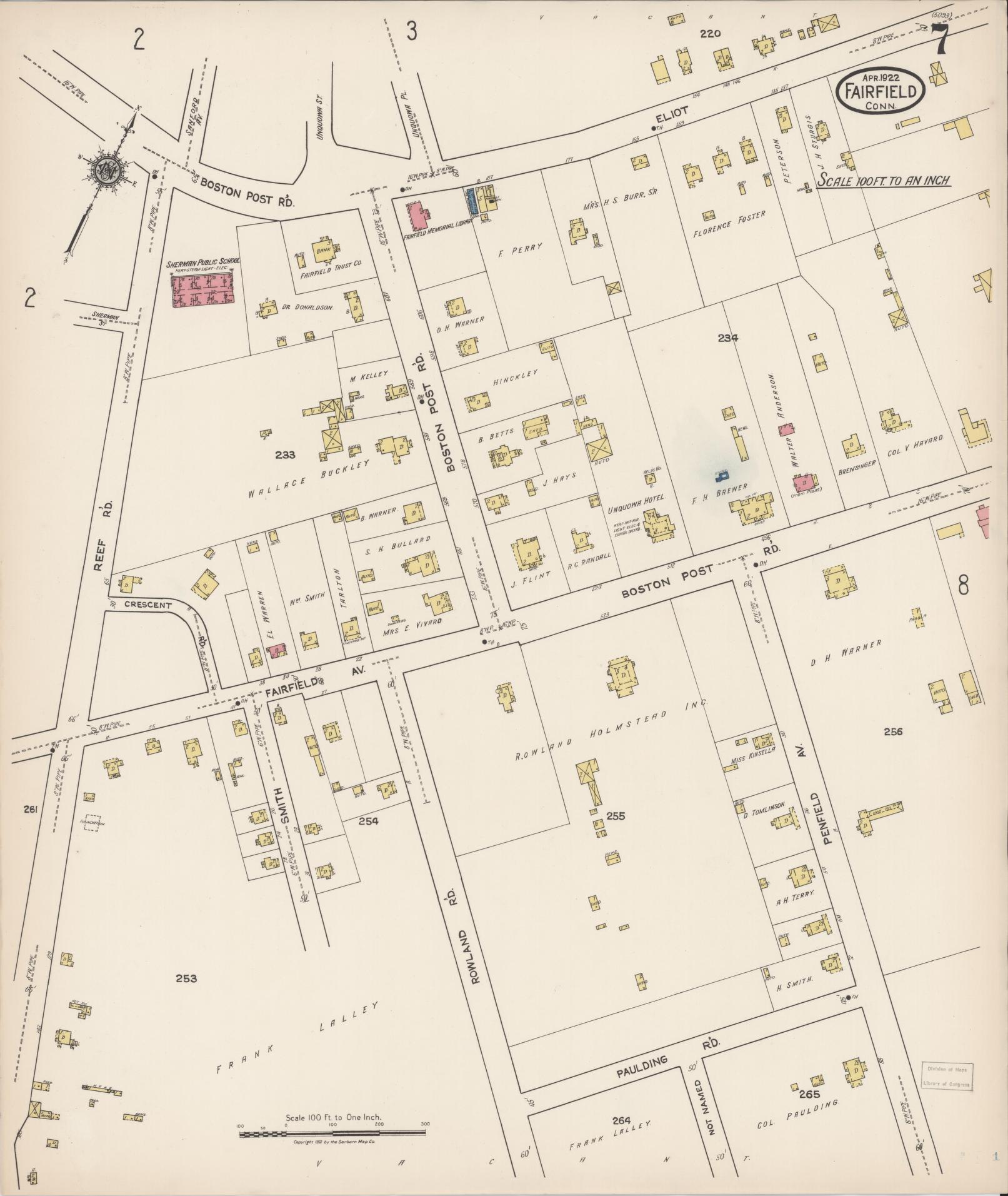 Sanborn Fire Insurance Map from Fairfield, Fairfield County, Connecticut (1922), Sheet #0007 - Complete Map Set gallery image, historic Sanborn map, vintage wall art, Connecticut Connecticut