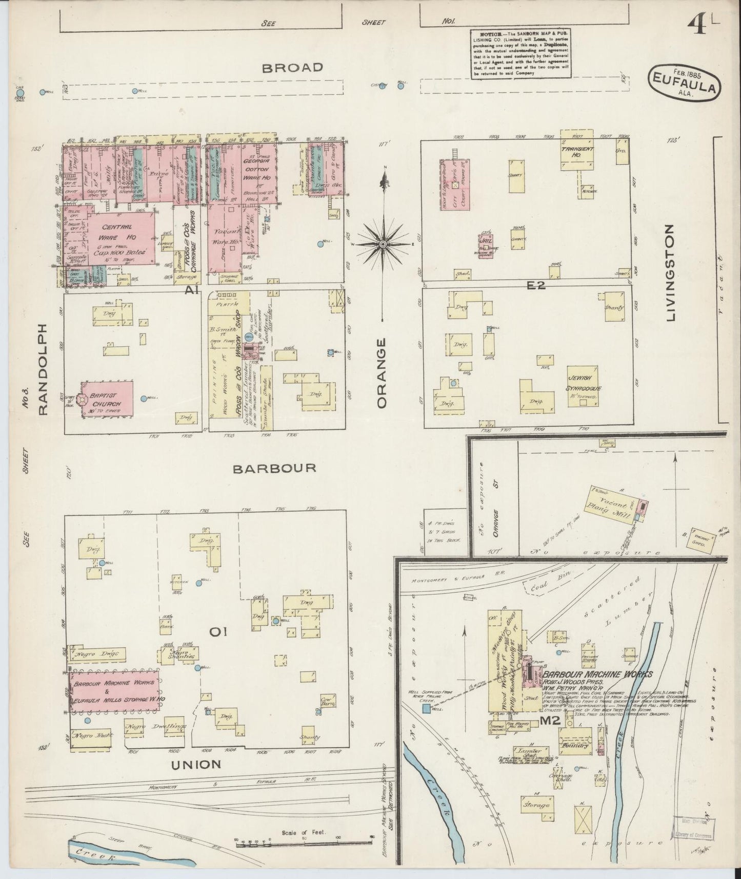 Sanborn Fire Insurance Map from Eufaula, Barbour County, Alabama (1885), Sheet #0004 - Complete Map Set gallery image, historic Sanborn map, vintage wall art, Alabama Alabama