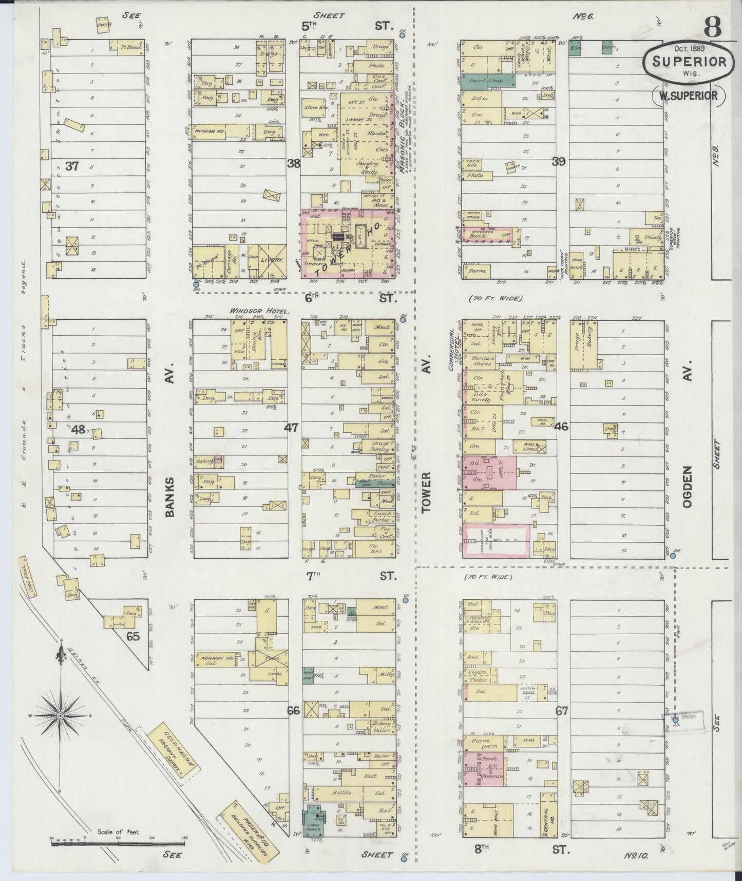 Sanborn Fire Insurance Map from Superior, Douglas County, Wisconsin (1889), Sheet #0008 - Historic Sanborn Fire Insurance Map Print, vintage old map wall art, antique decor, genealogy gift, Wisconsin Wisconsin map