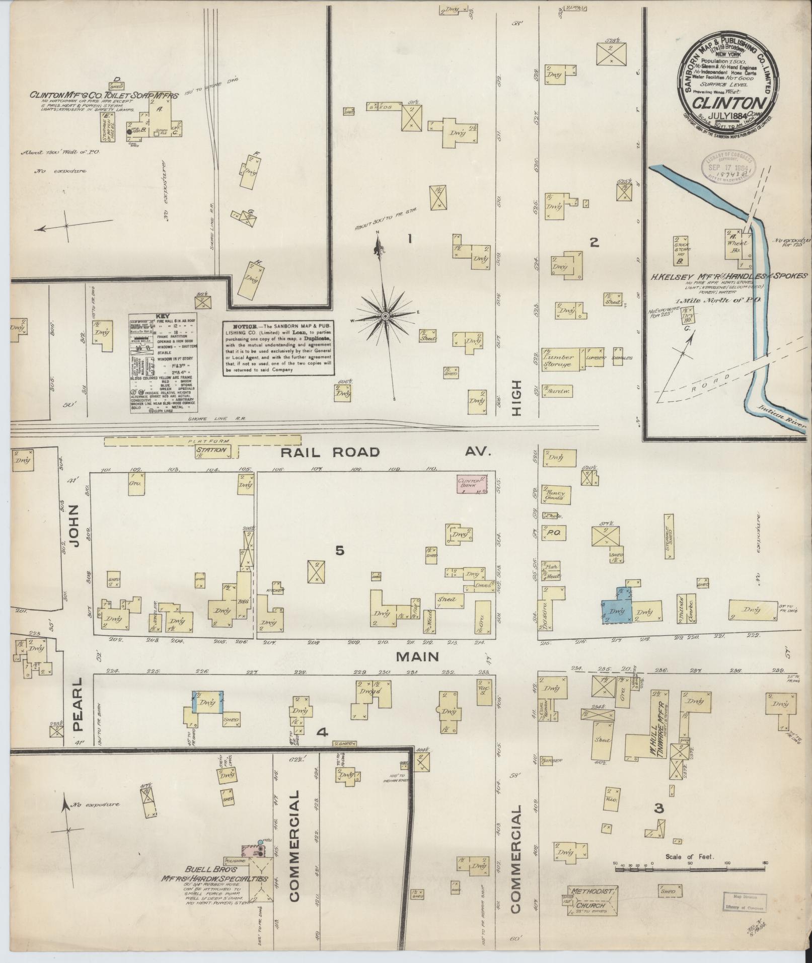 Sanborn Fire Insurance Map from Clinton, Middlesex County, Connecticut (1884), Sheet #0001 - Historic Sanborn Fire Insurance Map Print, vintage old map wall art, antique decor, genealogy gift, Connecticut Connecticut map
