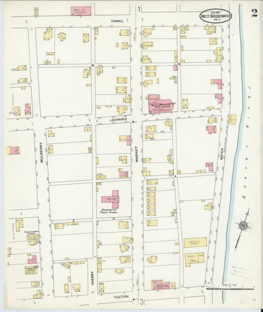 Sanborn Fire Insurance Map from West Bridgewater, Beaver County, Pennsylvania (1911), Sheet #0002 - Historic Sanborn Fire Insurance Map Print, vintage old map wall art, antique decor, genealogy gift, Pennsylvania Pennsylvania map