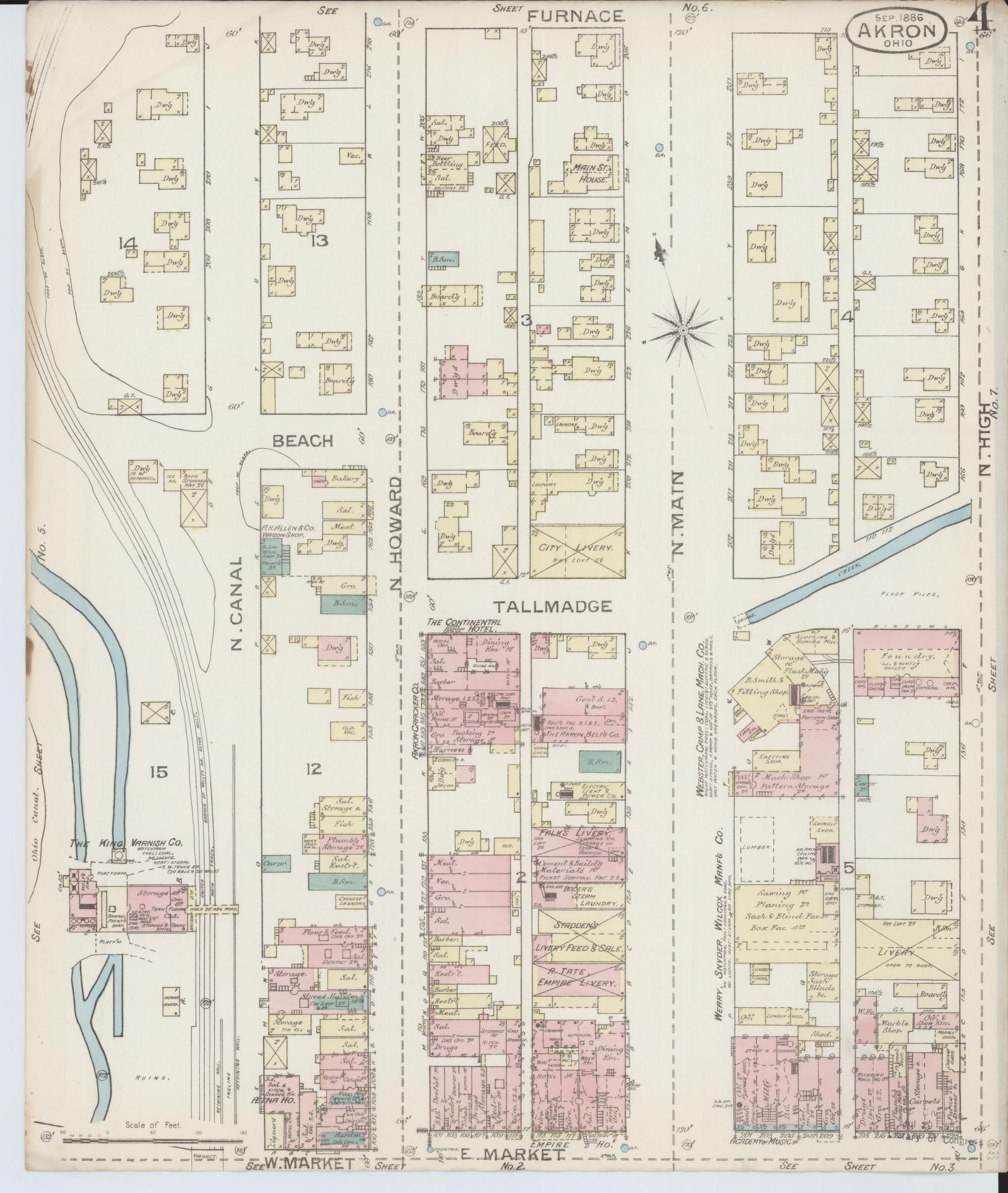 Sanborn Fire Insurance Map from Akron, Summit County, Ohio (1886), Sheet #0004 - Complete Map Set gallery image, historic Sanborn map, vintage wall art, Ohio Ohio