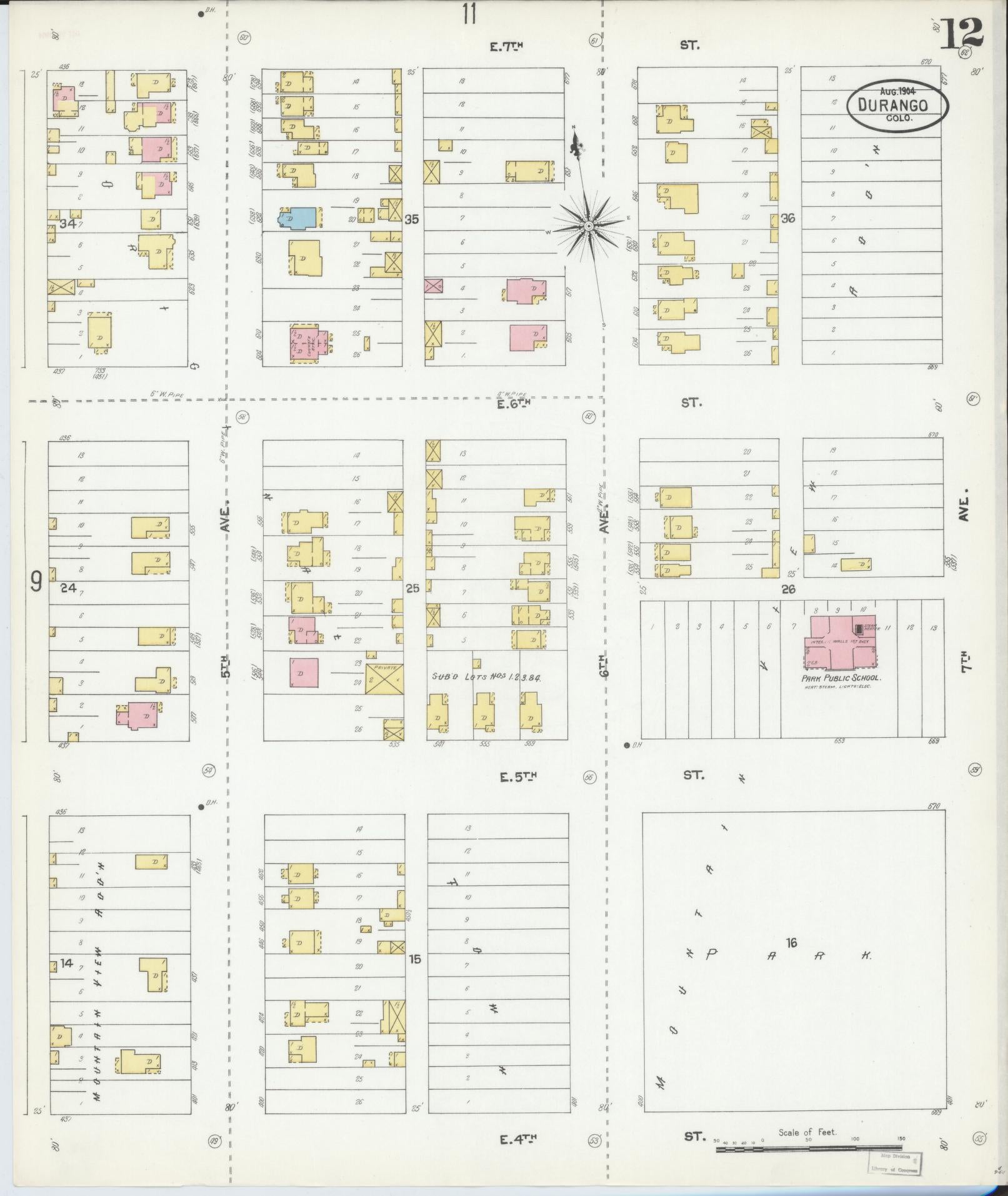 Sanborn Fire Insurance Map from Durango, La Plata County, Colorado (1904), Sheet #0012 - Complete Map Set gallery image, historic Sanborn map, vintage wall art, Colorado Colorado