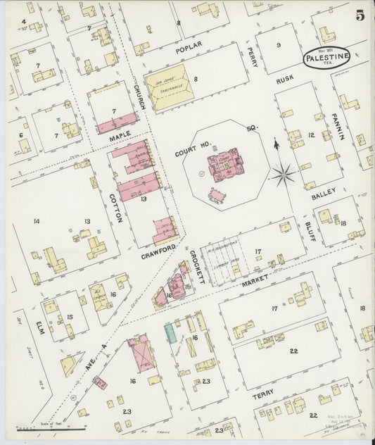 Sanborn Fire Insurance Map from Palestine, Anderson County, Texas (1891), Sheet #0005 - Historic Sanborn Fire Insurance Map Print, vintage old map wall art, antique decor, genealogy gift, Texas Texas map