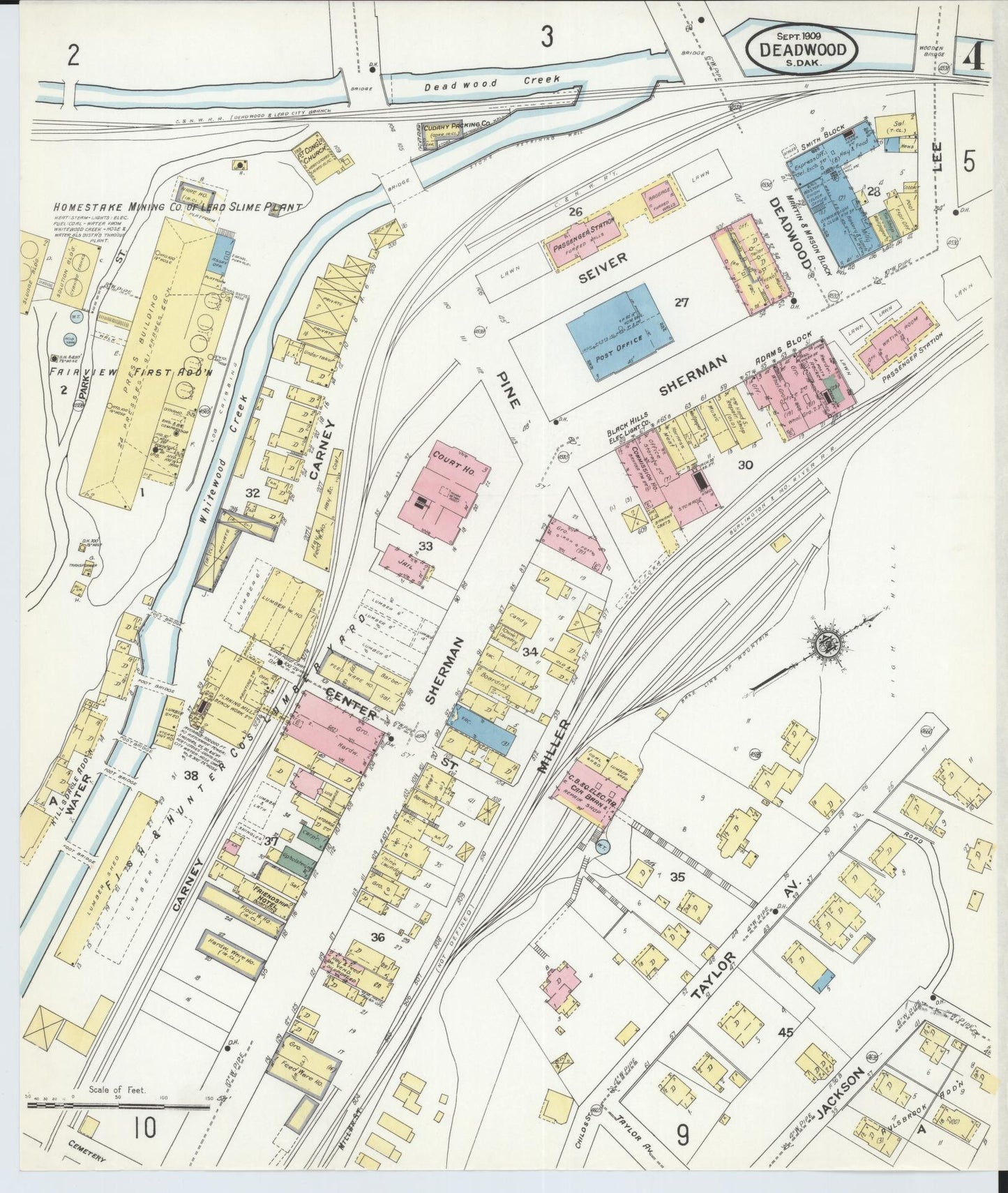 Sanborn Fire Insurance Map from Deadwood, Lawrence County, South Dakota (1909), Sheet #0004 - Complete Map Set gallery image, historic Sanborn map, vintage wall art, South Dakota South Dakota