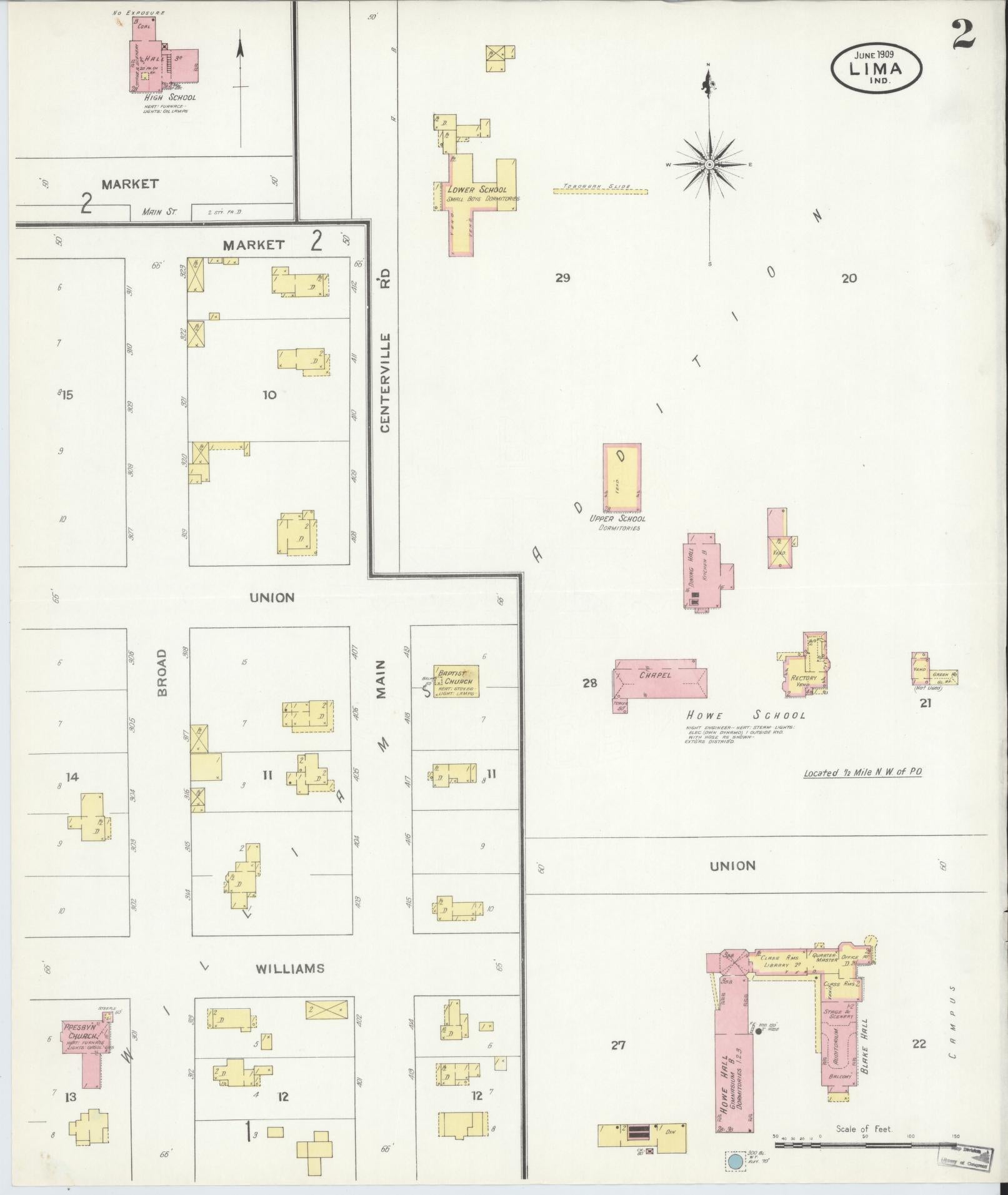 Sanborn Fire Insurance Map from Lima, LaGrange County, Indiana (1909), Sheet #0002 - Historic Sanborn Fire Insurance Map Print, vintage old map wall art, antique decor, genealogy gift, Indiana Indiana map