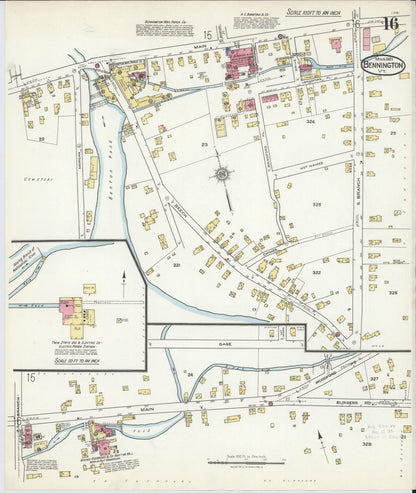 Sanborn Fire Insurance Map from Bennington, Bennington County, Vermont (1921), Sheet #0016 - Complete Map Set gallery image, historic Sanborn map, vintage wall art, Vermont Vermont