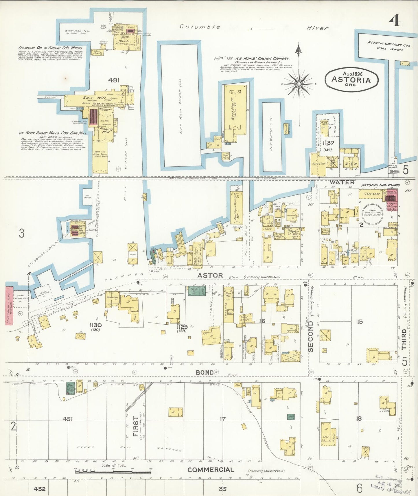 Sanborn Fire Insurance Map from Astoria, Clatsop County, Oregon (1896), Sheet #0004 - Complete Map Set gallery image, historic Sanborn map, vintage wall art, Oregon Oregon