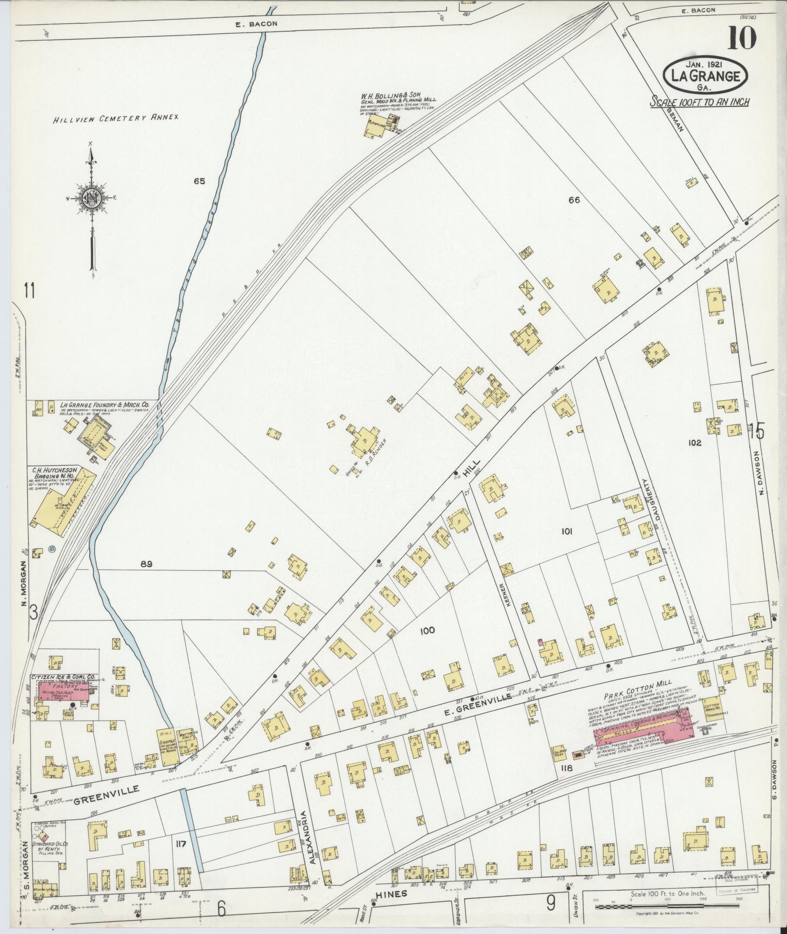Sanborn Fire Insurance Map from La Grange, Troup County, Georgia (1921), Sheet #0010 - Complete Map Set gallery image, historic Sanborn map, vintage wall art, Georgia Georgia