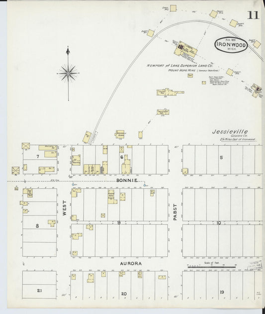 Sanborn Fire Insurance Map from Ironwood, Gogebic County, Michigan (1891), Sheet #0011 - Historic Sanborn Fire Insurance Map Print, vintage old map wall art, antique decor, genealogy gift, Michigan Michigan map