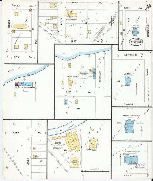 Sanborn Fire Insurance Map from Winfield, Cowley County, Kansas (1899), Sheet #0009 - Historic Sanborn Fire Insurance Map Print, vintage old map wall art, antique decor, genealogy gift, Kansas Kansas map