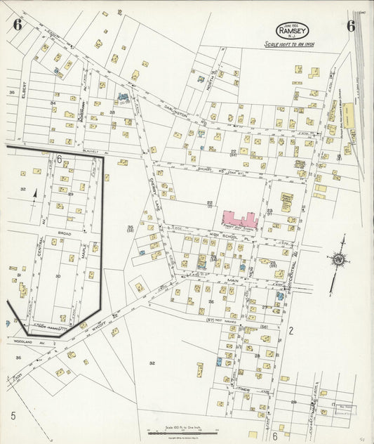 Sanborn Fire Insurance Map from Ramsey, Bergen County, New Jersey (1924), Sheet #0006 - Historic Sanborn Fire Insurance Map Print, vintage old map wall art, antique decor, genealogy gift, New Jersey New Jersey map