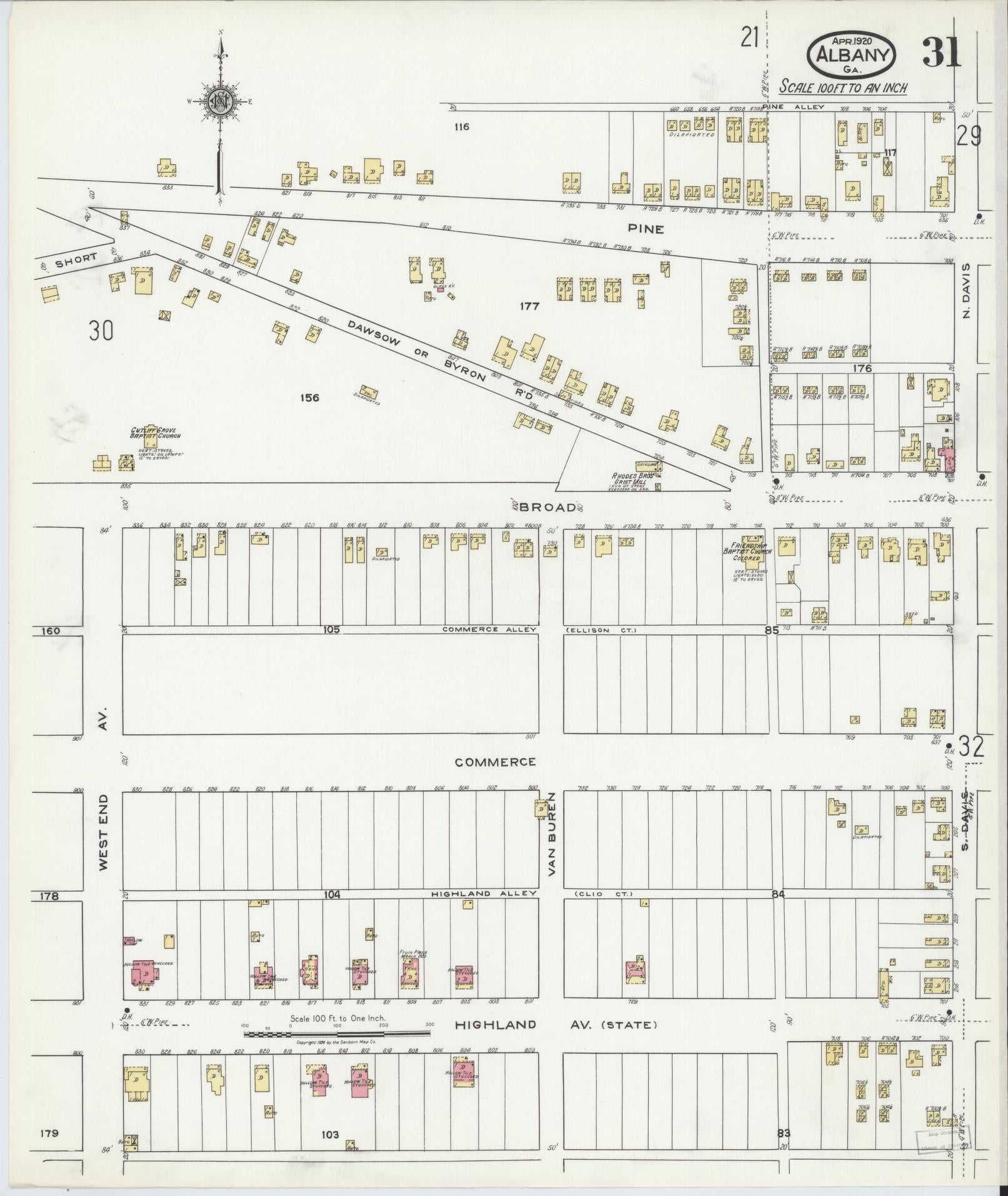 Sanborn Fire Insurance Map from Albany, Dougherty County, Georgia (1920), Sheet #0031 - Complete Map Set gallery image, historic Sanborn map, vintage wall art, Georgia Georgia