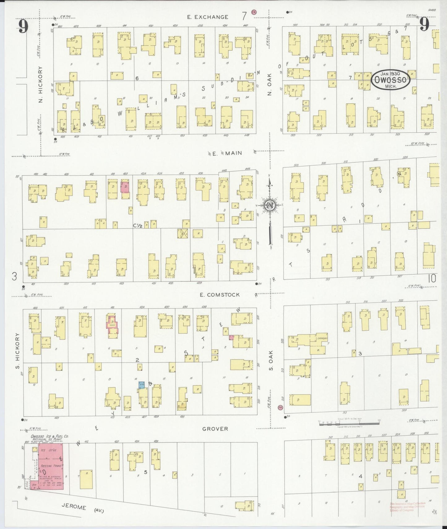 Sanborn Fire Insurance Map from Owosso, Shiawassee County, Michigan (1930), Sheet #0009 - Complete Map Set gallery image, historic Sanborn map, vintage wall art, Michigan Michigan