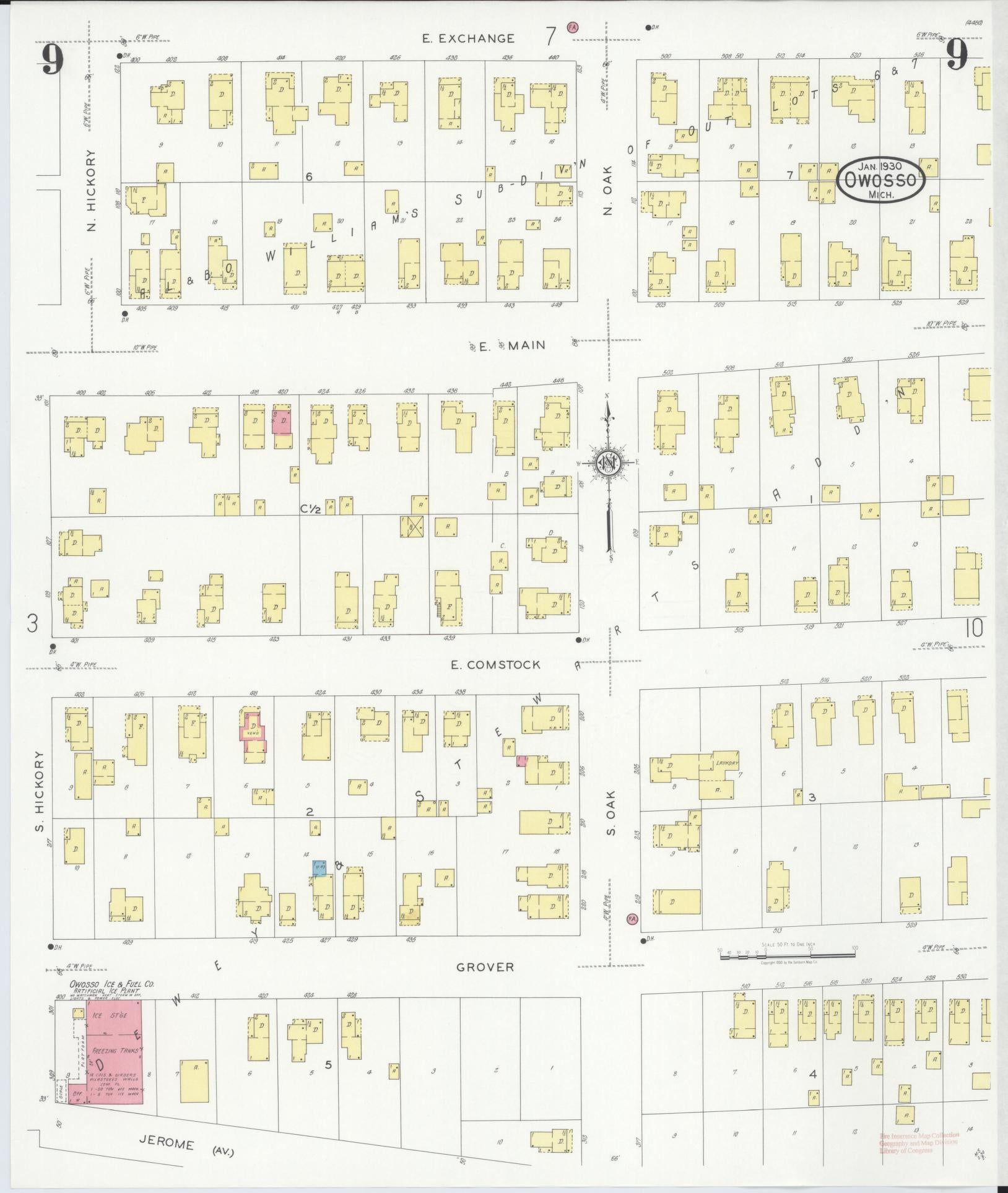 Sanborn Fire Insurance Map from Owosso, Shiawassee County, Michigan (1930), Sheet #0009 - Complete Map Set gallery image, historic Sanborn map, vintage wall art, Michigan Michigan