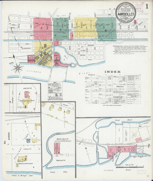 Sanborn Fire Insurance Map from Marseilles, La Salle County, Illinois (1907), Sheet #0001 - Historic Sanborn Fire Insurance Map Print, vintage old map wall art, antique decor, genealogy gift, Illinois Illinois map