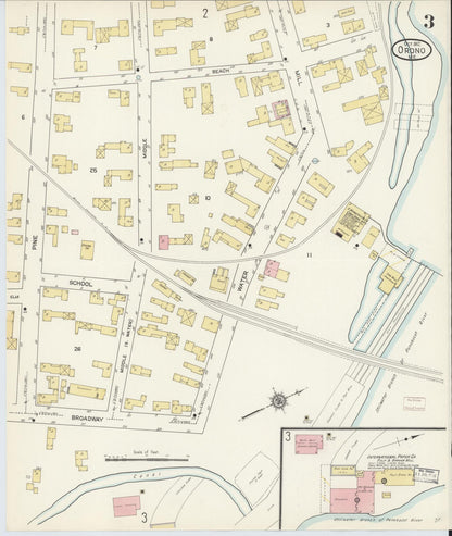 Sanborn Fire Insurance Map from Orono, Penobscot County, Maine (1912), Sheet #0003 - Complete Map Set gallery image, historic Sanborn map, vintage wall art, Maine Maine