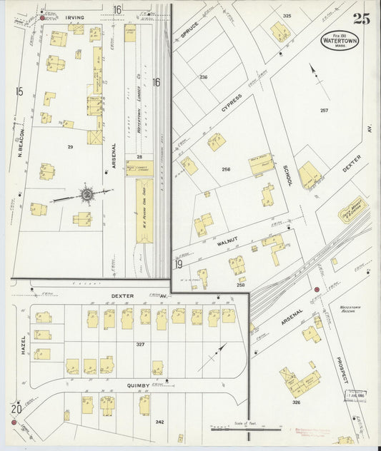 Sanborn Fire Insurance Map from Watertown, Middlesex County, Massachusetts (1911), Sheet #0025 - Historic Sanborn Fire Insurance Map Print, vintage old map wall art, antique decor, genealogy gift, Massachusetts Massachusetts map
