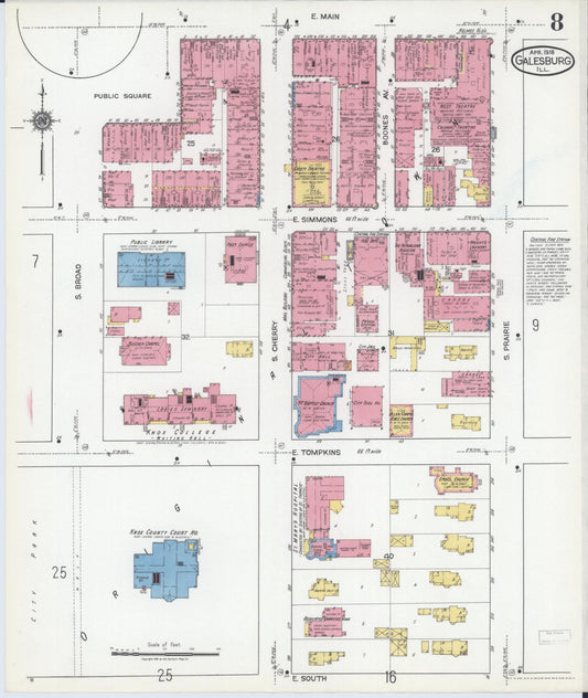 Sanborn Fire Insurance Map from Galesburg, Knox County, Illinois (1918), Sheet #0008 - Historic Sanborn Fire Insurance Map Print, vintage old map wall art, antique decor, genealogy gift, Illinois Illinois map