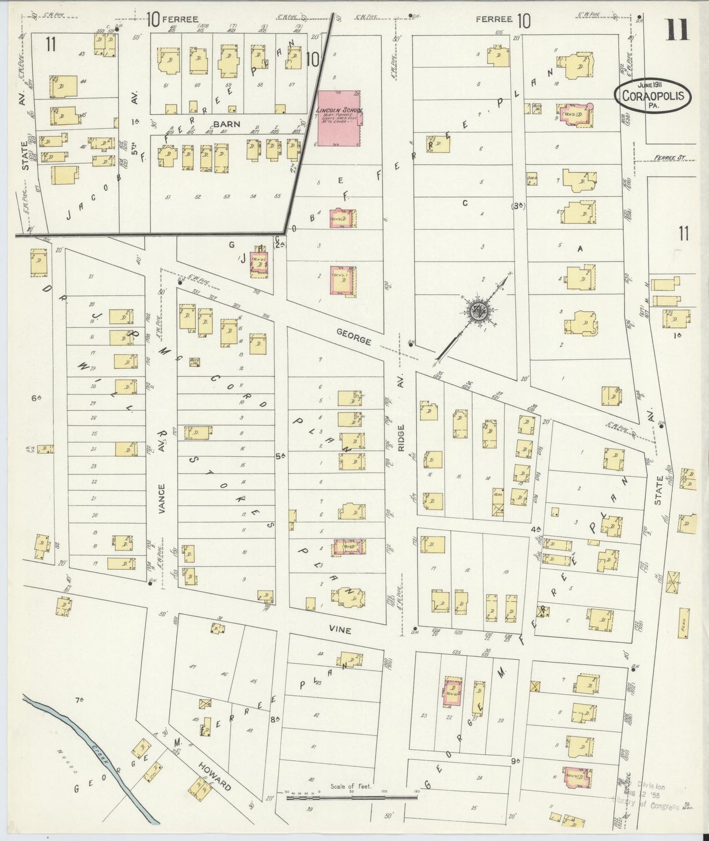 Sanborn Fire Insurance Map from Coraopolis, Allegheny County, Pennsylvania (1911), Sheet #0011 - Historic Sanborn Fire Insurance Map Print, vintage old map wall art, antique decor, genealogy gift, Pennsylvania Pennsylvania map
