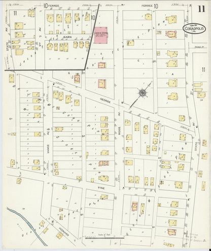Sanborn Fire Insurance Map from Coraopolis, Allegheny County, Pennsylvania (1911), Sheet #0011 - Historic Sanborn Fire Insurance Map Print, vintage old map wall art, antique decor, genealogy gift, Pennsylvania Pennsylvania map