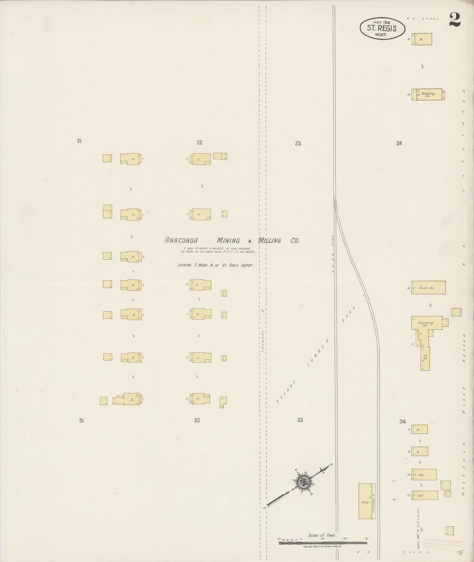 Sanborn Fire Insurance Map from Saint Regis, Mineral County, Montana (1918), Sheet #0002 - Historic Sanborn Fire Insurance Map Print, vintage old map wall art, antique decor, genealogy gift, Montana Montana map