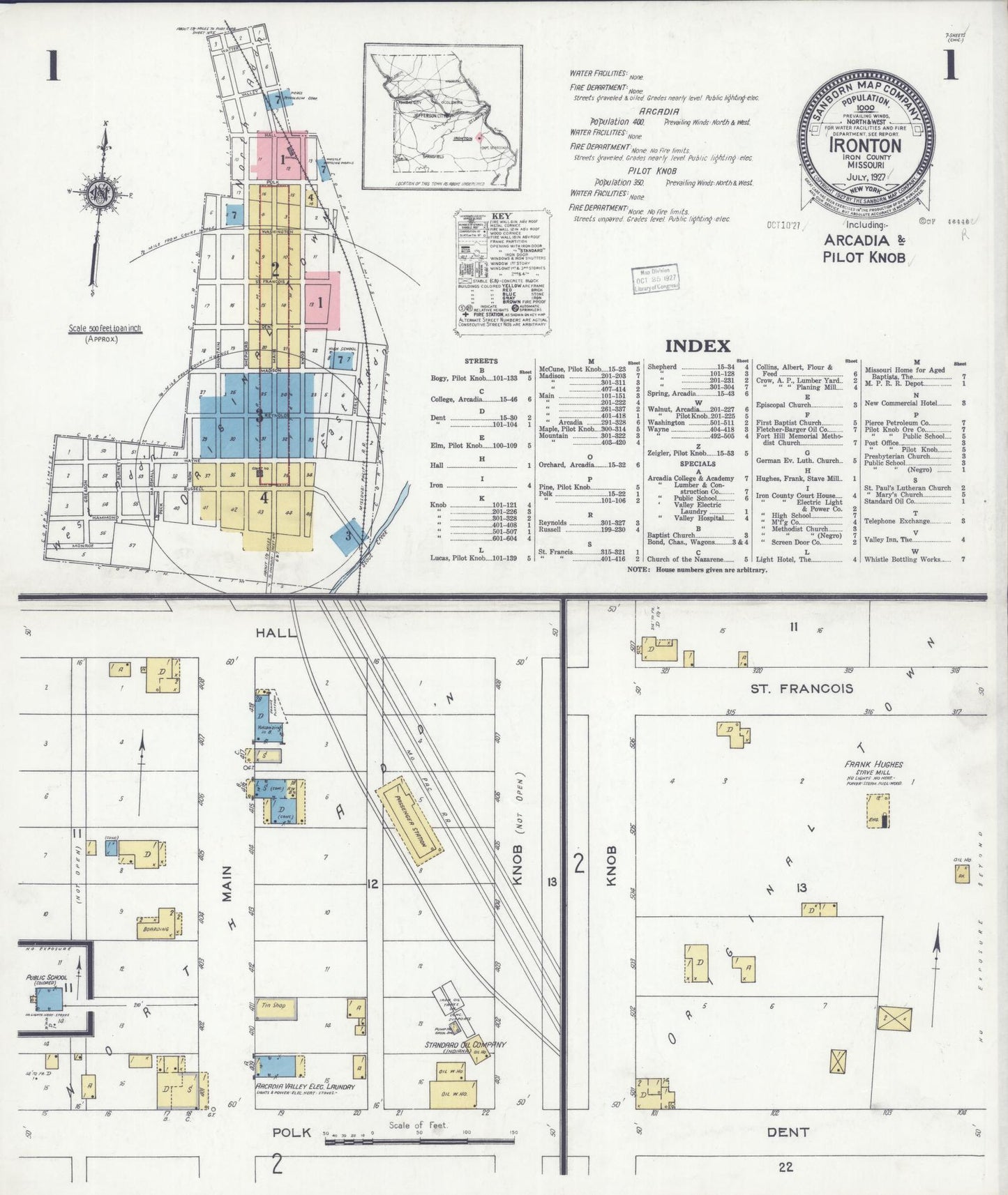 Sanborn Fire Insurance Map from Ironton, Iron County, Missouri (1927), Sheet #0001 - Complete Map Set gallery image, historic Sanborn map, vintage wall art, Missouri Missouri