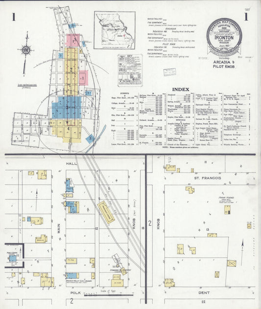 Sanborn Fire Insurance Map from Ironton, Iron County, Missouri (1927), Sheet #0001 - Complete Map Set gallery image, historic Sanborn map, vintage wall art, Missouri Missouri