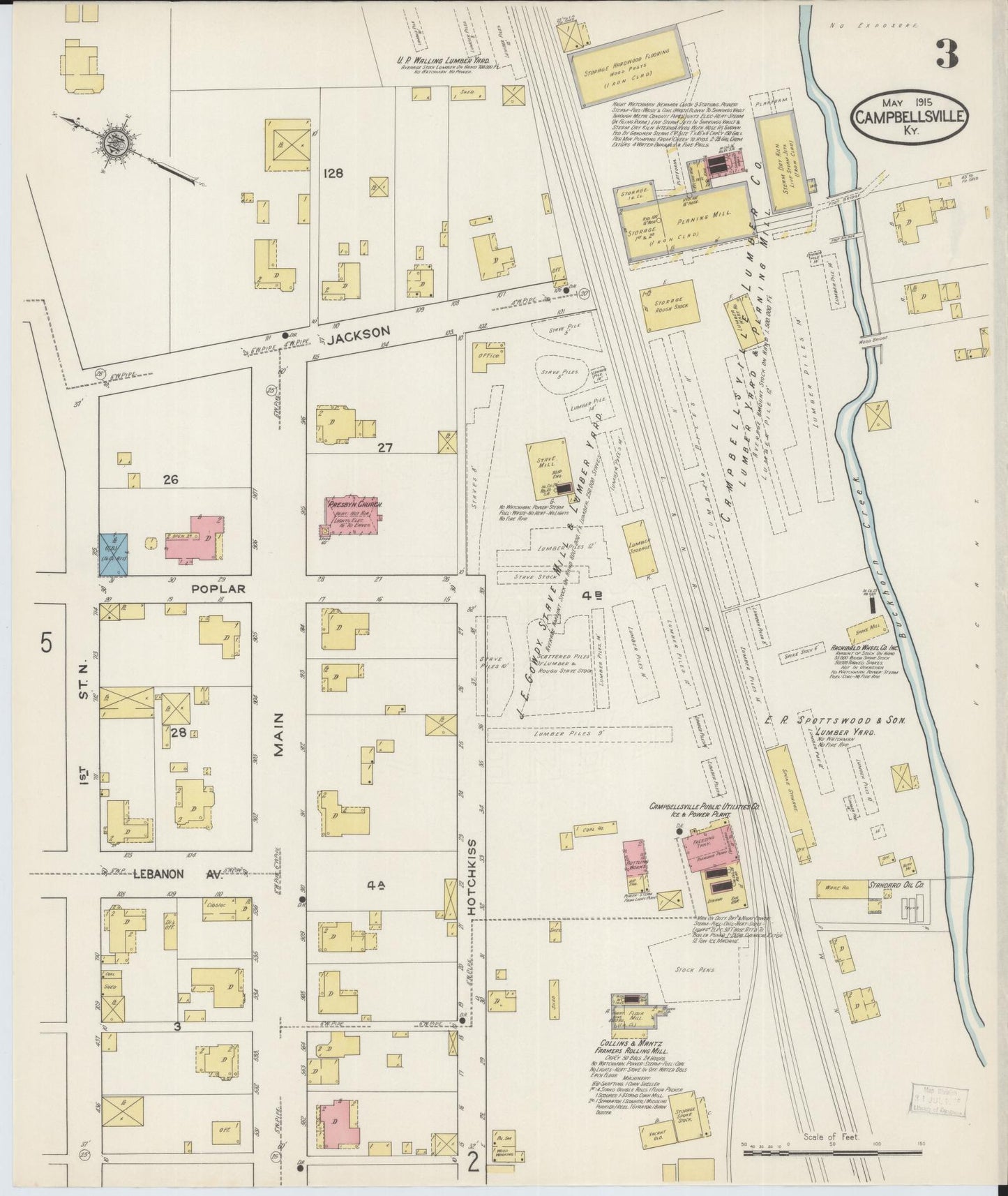 Sanborn Fire Insurance Map from Campbellsville, Taylor County, Kentucky (1915), Sheet #0003 - Complete Map Set gallery image, historic Sanborn map, vintage wall art, Kentucky Kentucky