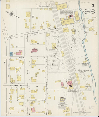 Sanborn Fire Insurance Map from Campbellsville, Taylor County, Kentucky (1915), Sheet #0003 - Complete Map Set gallery image, historic Sanborn map, vintage wall art, Kentucky Kentucky