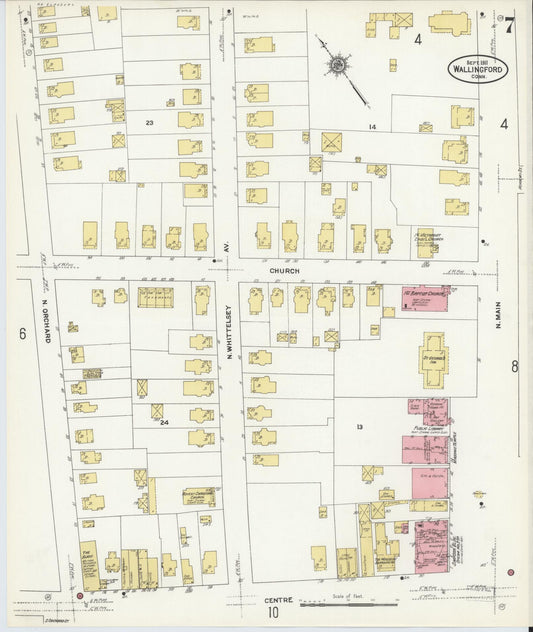 Sanborn Fire Insurance Map from Wallingford, New Haven County, Connecticut (1911), Sheet #0007 - Historic Sanborn Fire Insurance Map Print, vintage old map wall art, antique decor, genealogy gift, Connecticut Connecticut map