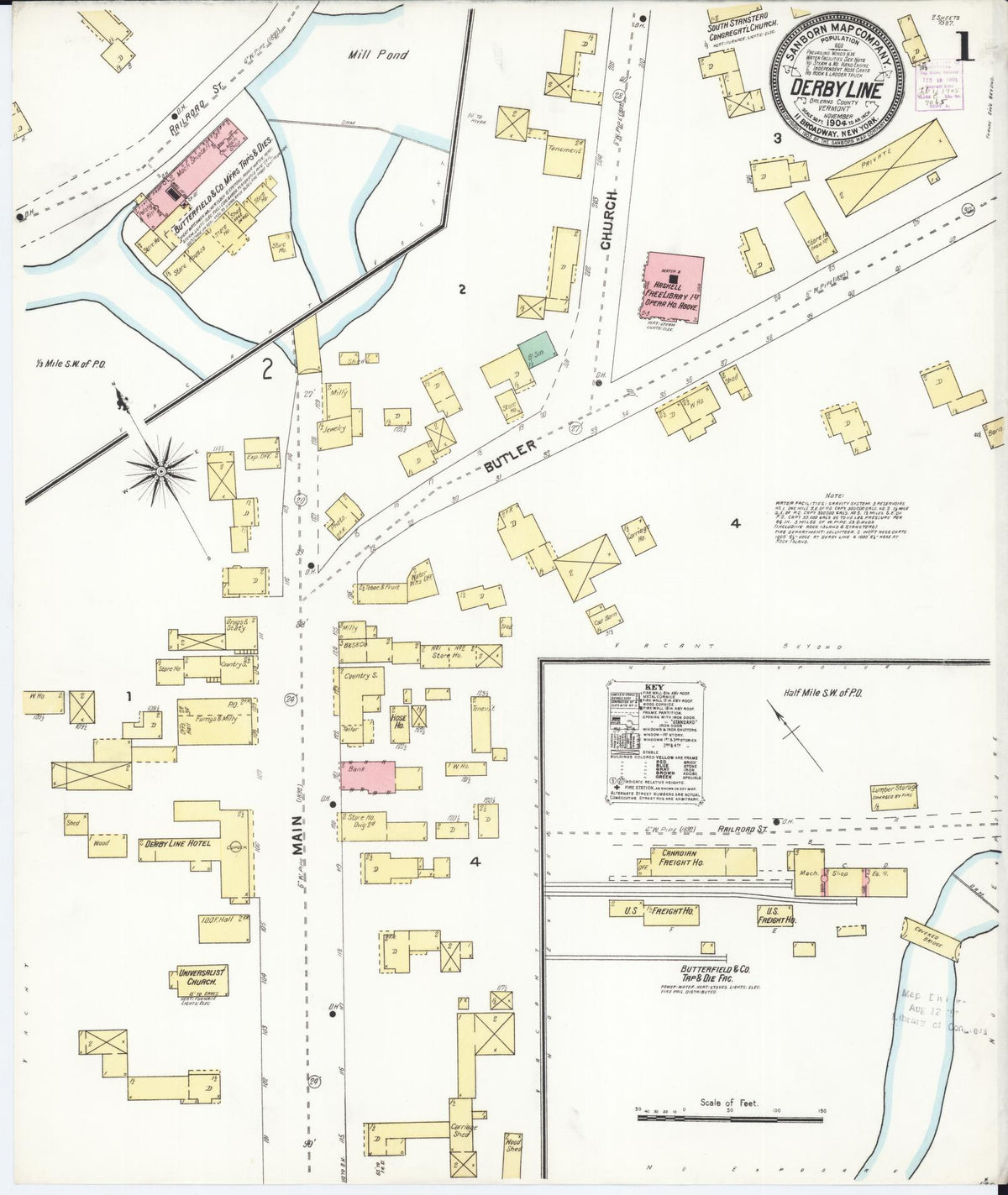 Sanborn Fire Insurance Map from Derby Line, Orleans County, Vermont (1904), Sheet #0001 - Complete Map Set gallery image, historic Sanborn map, vintage wall art, Vermont Vermont