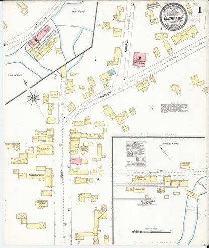 Sanborn Fire Insurance Map from Derby Line, Orleans County, Vermont (1904), Sheet #0001 - Complete Map Set gallery image, historic Sanborn map, vintage wall art, Vermont Vermont