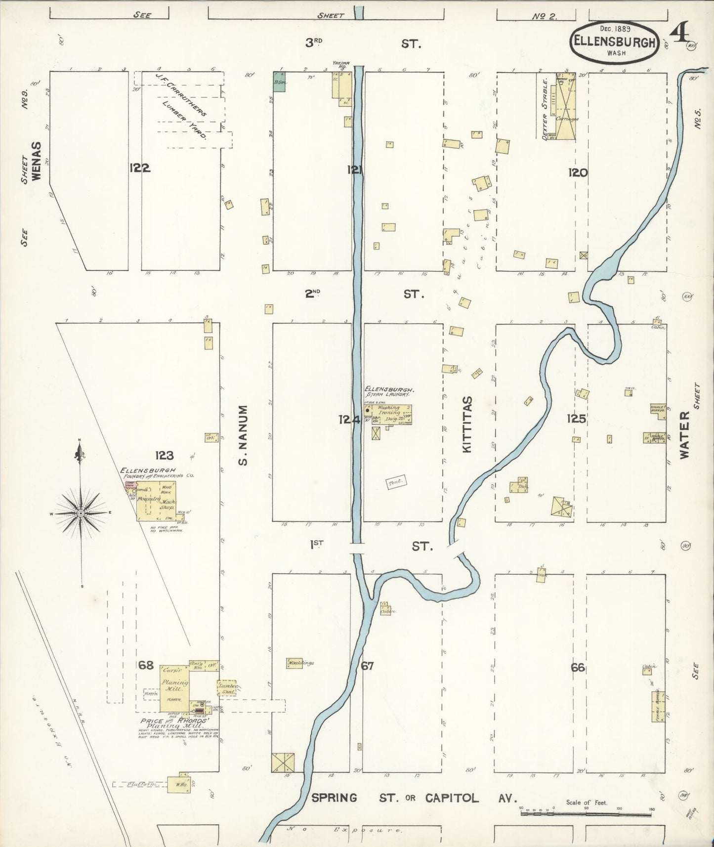 Sanborn Fire Insurance Map from Ellensburg, Kittitas County, Washington (1889), Sheet #0004 - Complete Map Set gallery image, historic Sanborn map, vintage wall art, Washington Washington