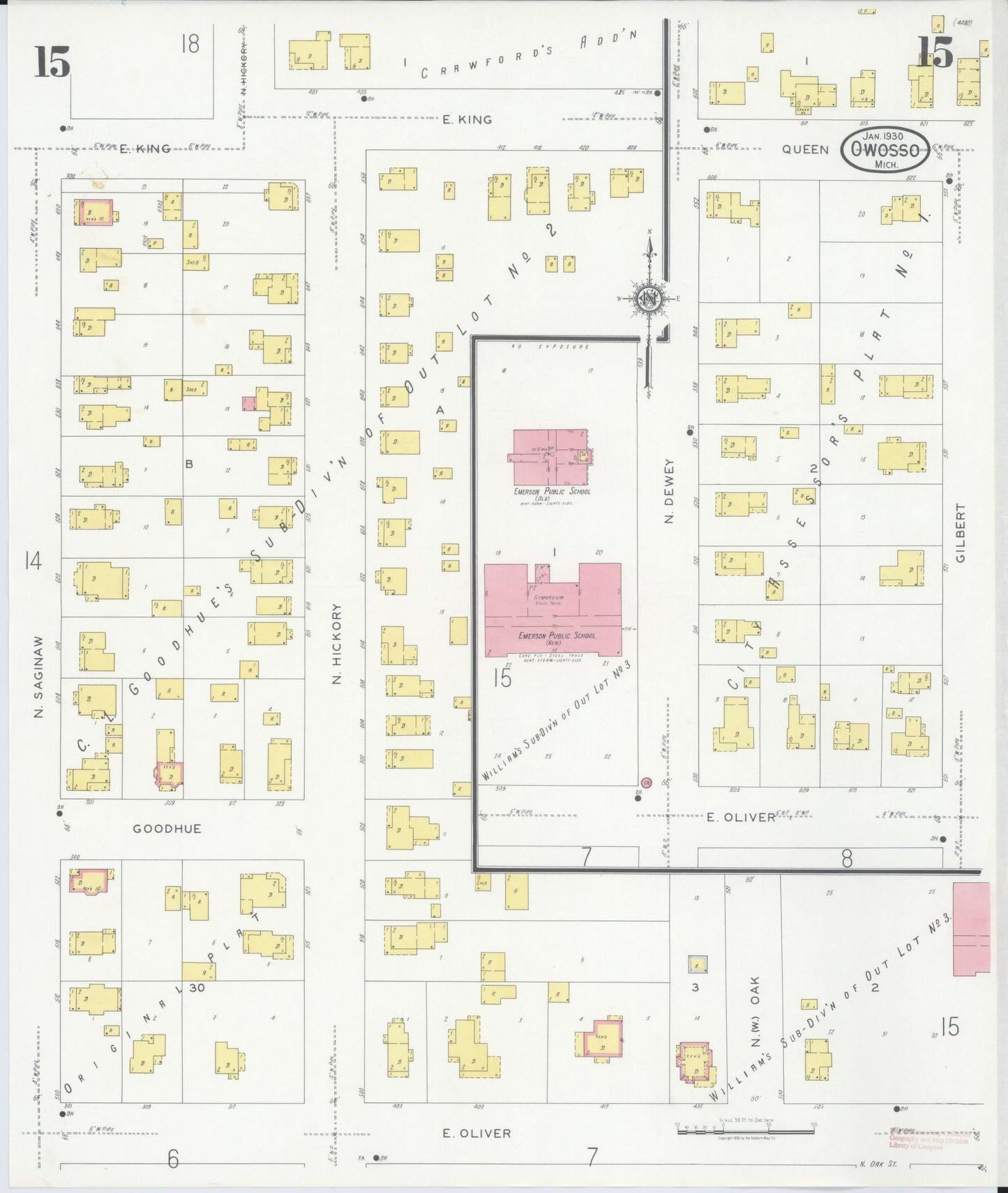 Sanborn Fire Insurance Map from Owosso, Shiawassee County, Michigan (1930), Sheet #0015 - Complete Map Set gallery image, historic Sanborn map, vintage wall art, Michigan Michigan