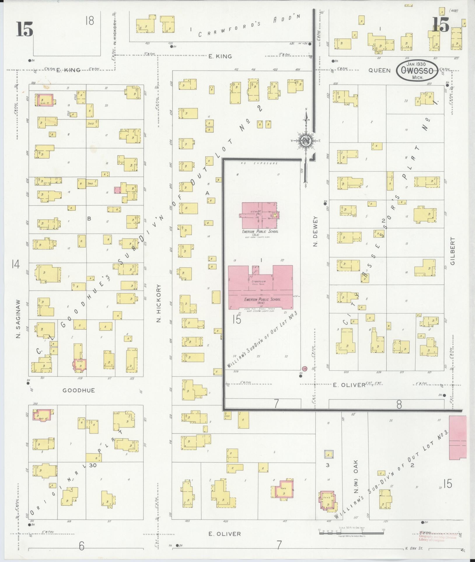 Sanborn Fire Insurance Map from Owosso, Shiawassee County, Michigan (1930), Sheet #0015 - Complete Map Set gallery image, historic Sanborn map, vintage wall art, Michigan Michigan