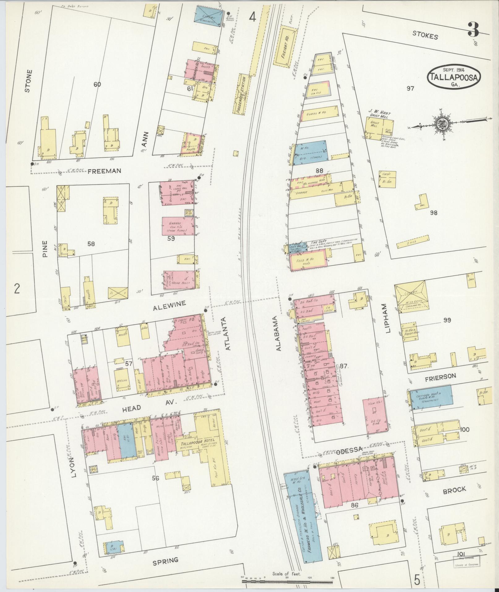 Sanborn Fire Insurance Map from Tallapoosa, Haralson County, Georgia (1914), Sheet #0003 - Complete Map Set gallery image, historic Sanborn map, vintage wall art, Georgia Georgia