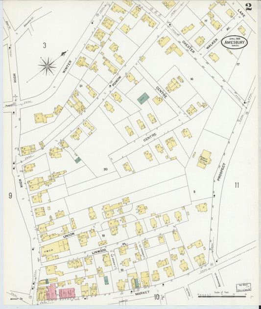 Sanborn Fire Insurance Map from Amesbury, Essex County, Massachusetts (1909), Sheet #0002 - Historic Sanborn Fire Insurance Map Print, vintage old map wall art, antique decor, genealogy gift, Massachusetts Massachusetts map