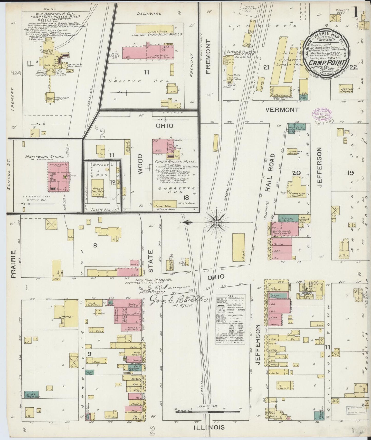 Sanborn Fire Insurance Map from Camp Point, Adams County, Illinois (1893), Sheet #0001 - Historic Sanborn Fire Insurance Map Print, vintage old map wall art, antique decor, genealogy gift, Illinois Illinois map
