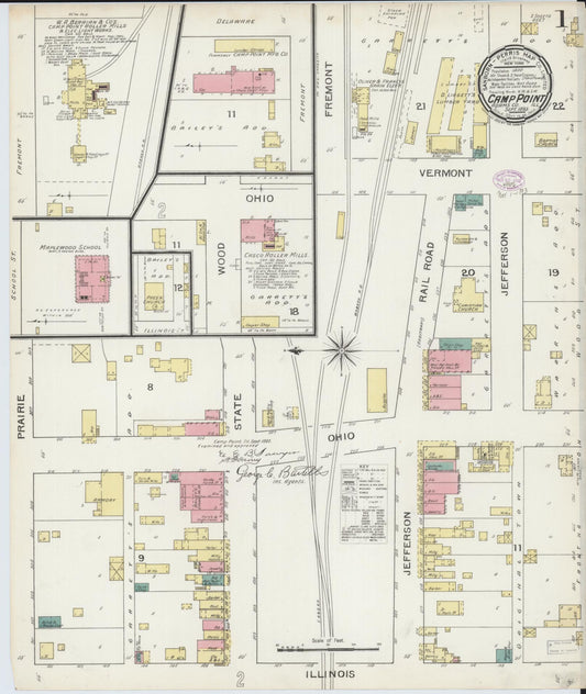 Sanborn Fire Insurance Map from Camp Point, Adams County, Illinois (1893), Sheet #0001 - Historic Sanborn Fire Insurance Map Print, vintage old map wall art, antique decor, genealogy gift, Illinois Illinois map