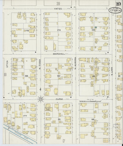 Sanborn Fire Insurance Map from Ithaca, Tompkins County, New York (1893), Sheet #0019 - Historic Sanborn Fire Insurance Map Print, vintage old map wall art, antique decor, genealogy gift, New York New York map