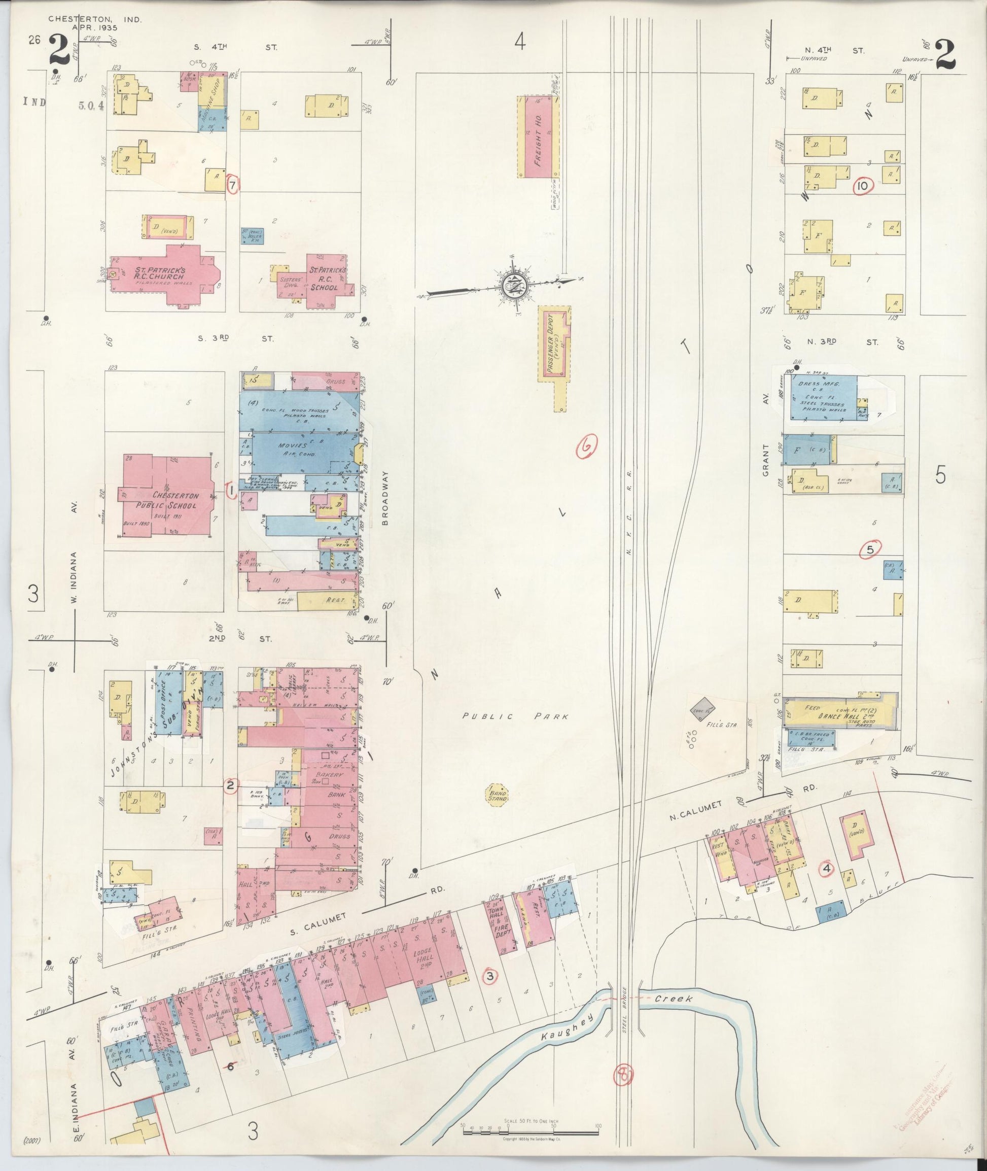 Sanborn Fire Insurance Map from Chesterton, Porter County, Indiana (1951), Sheet #0002 - Historic Sanborn Fire Insurance Map Print, vintage old map wall art, antique decor, genealogy gift, Indiana Indiana map