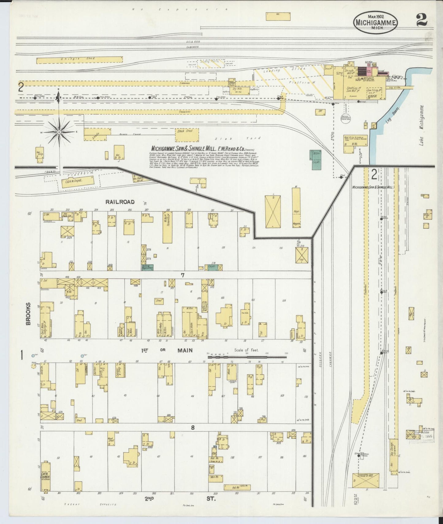 Sanborn Fire Insurance Map from Michigamme, Marquette County, Michigan (1902), Sheet #0002 - Historic Sanborn Fire Insurance Map Print, vintage old map wall art, antique decor, genealogy gift, Michigan Michigan map