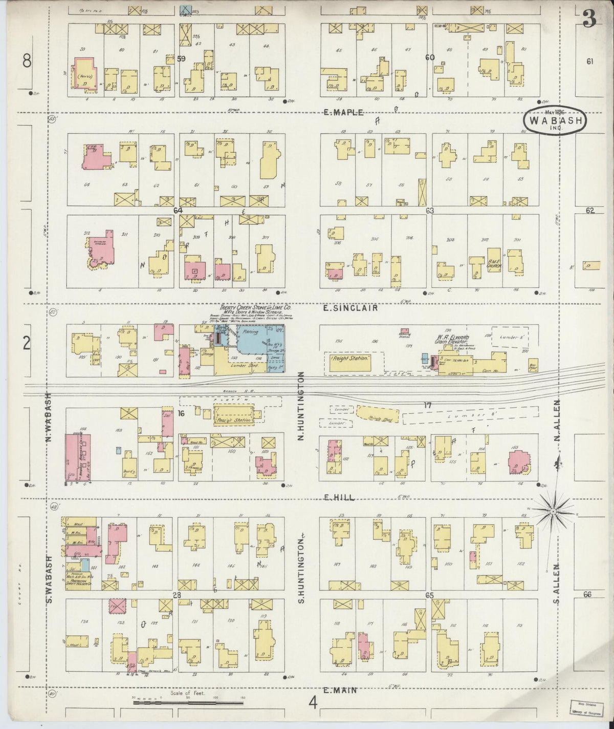 Sanborn Fire Insurance Map from Wabash, Wabash County, Indiana (1896), Sheet #0003 - Historic Sanborn Fire Insurance Map Print, vintage old map wall art, antique decor, genealogy gift, Indiana Indiana map
