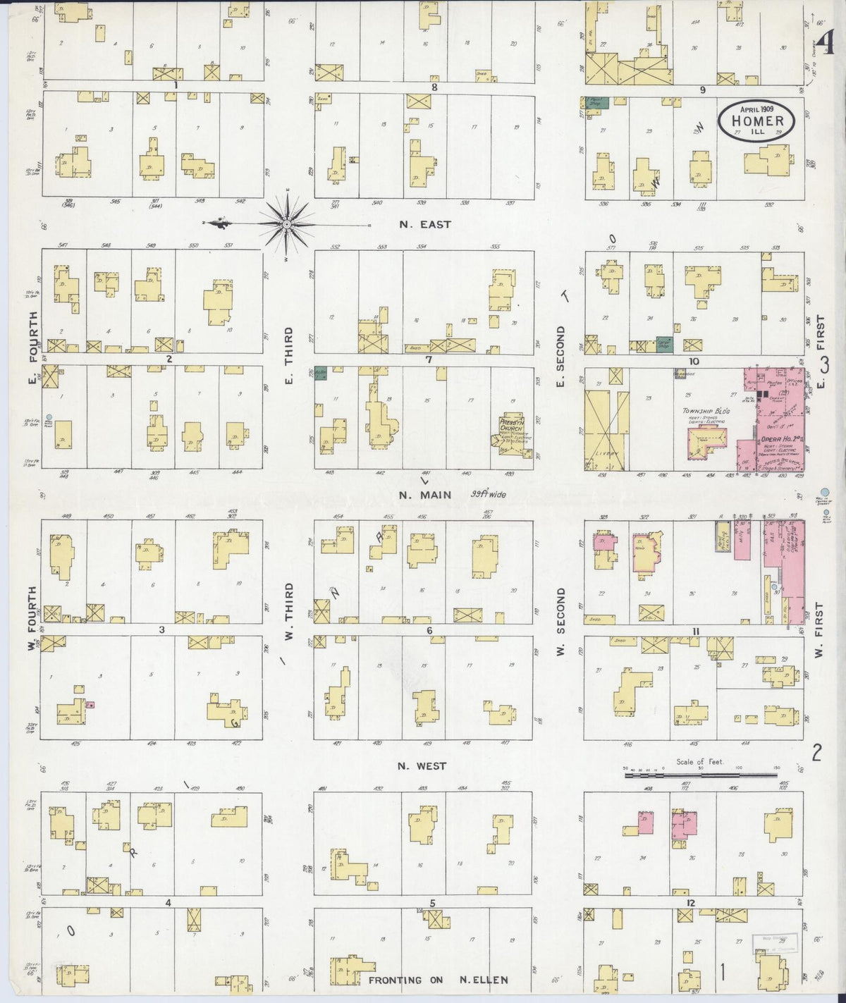 Sanborn Fire Insurance Map from Homer, Champaign County, Illinois (1909), Sheet #0004 - Complete Map Set gallery image, historic Sanborn map, vintage wall art, Illinois Illinois